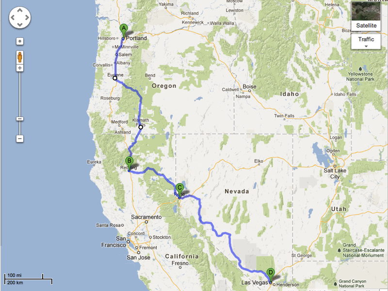 reno to las vegas road trip map