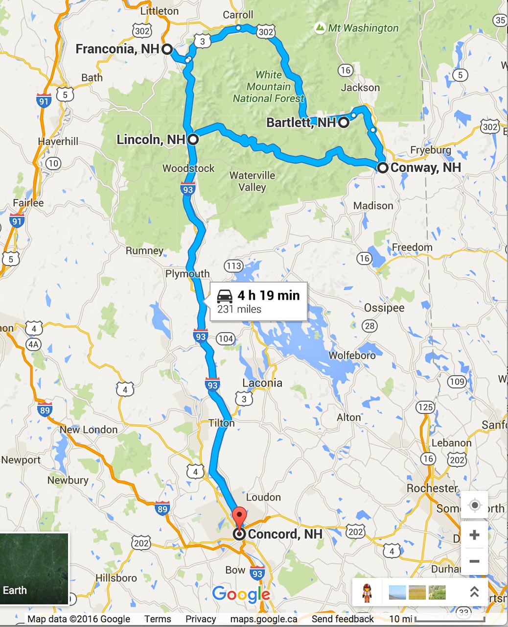 Road Trip Planner for the White Mountain National Forest